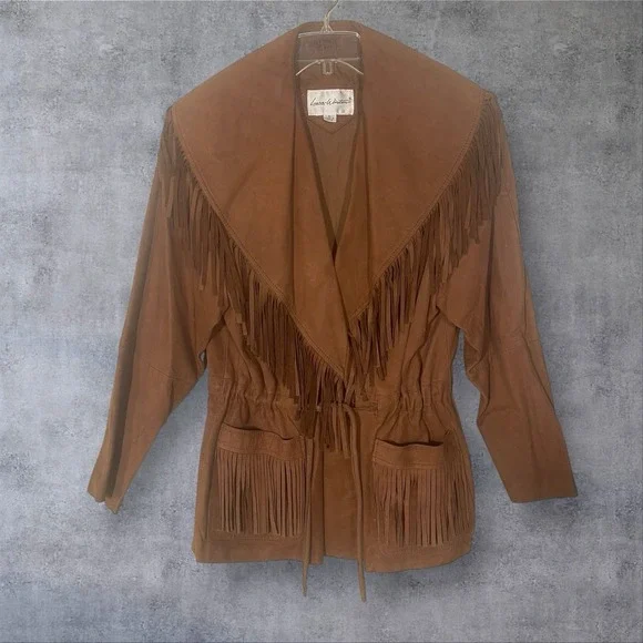Vintage Laura Winston Leather Fringe Jacket Womens L Southwestern Boho Native - Picture 2 of 11